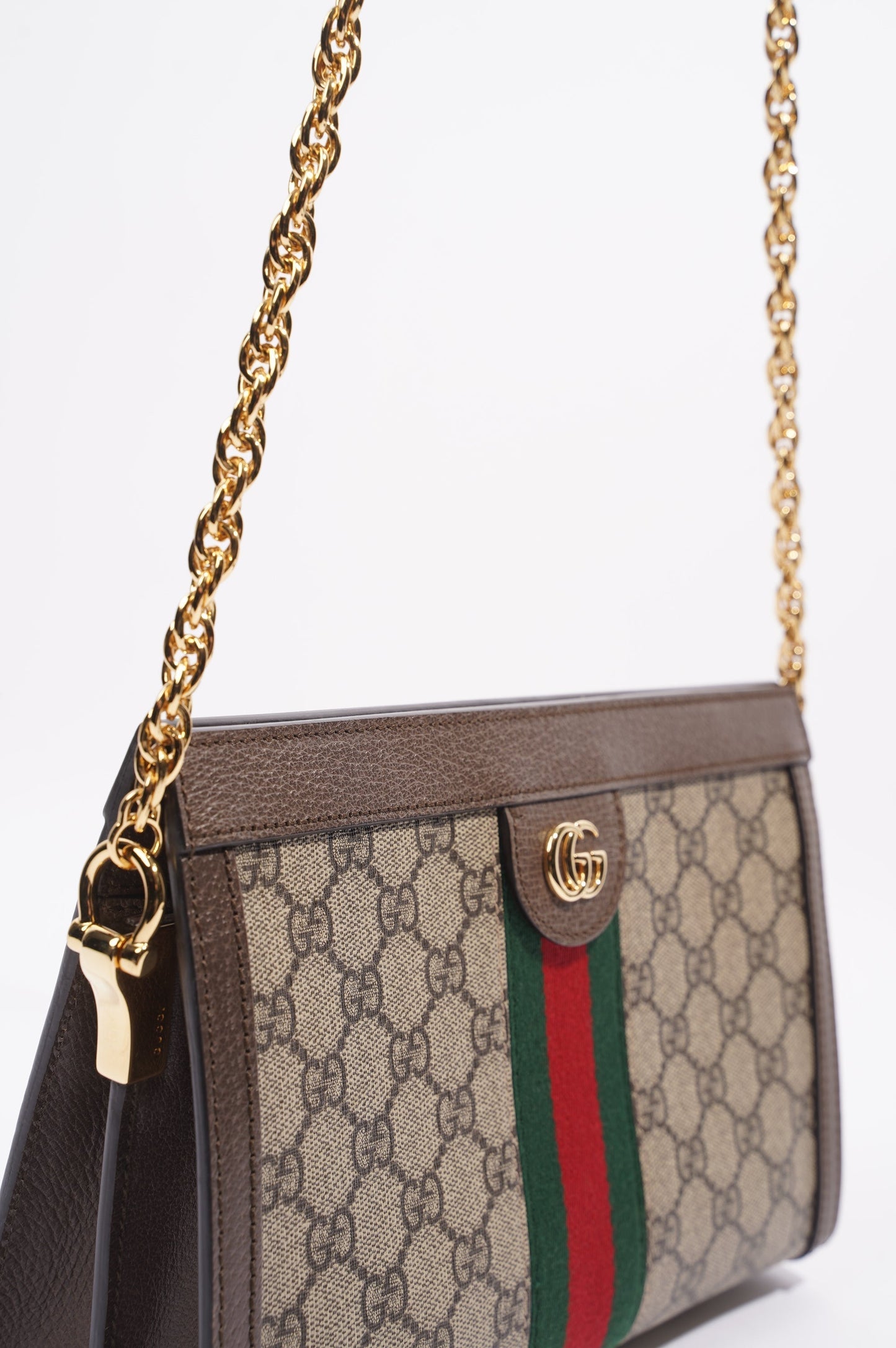 Gucci Ophidia GG Chain Shoulder Bag Supreme / Green / Red Coated Canvas Small