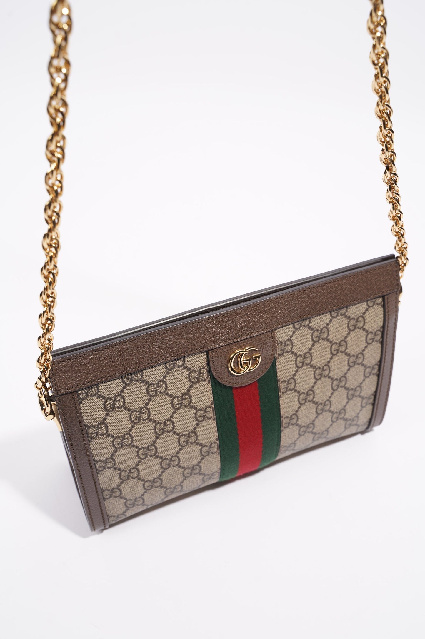 Gucci Ophidia GG Chain Shoulder Bag Supreme / Green / Red Coated Canvas Small