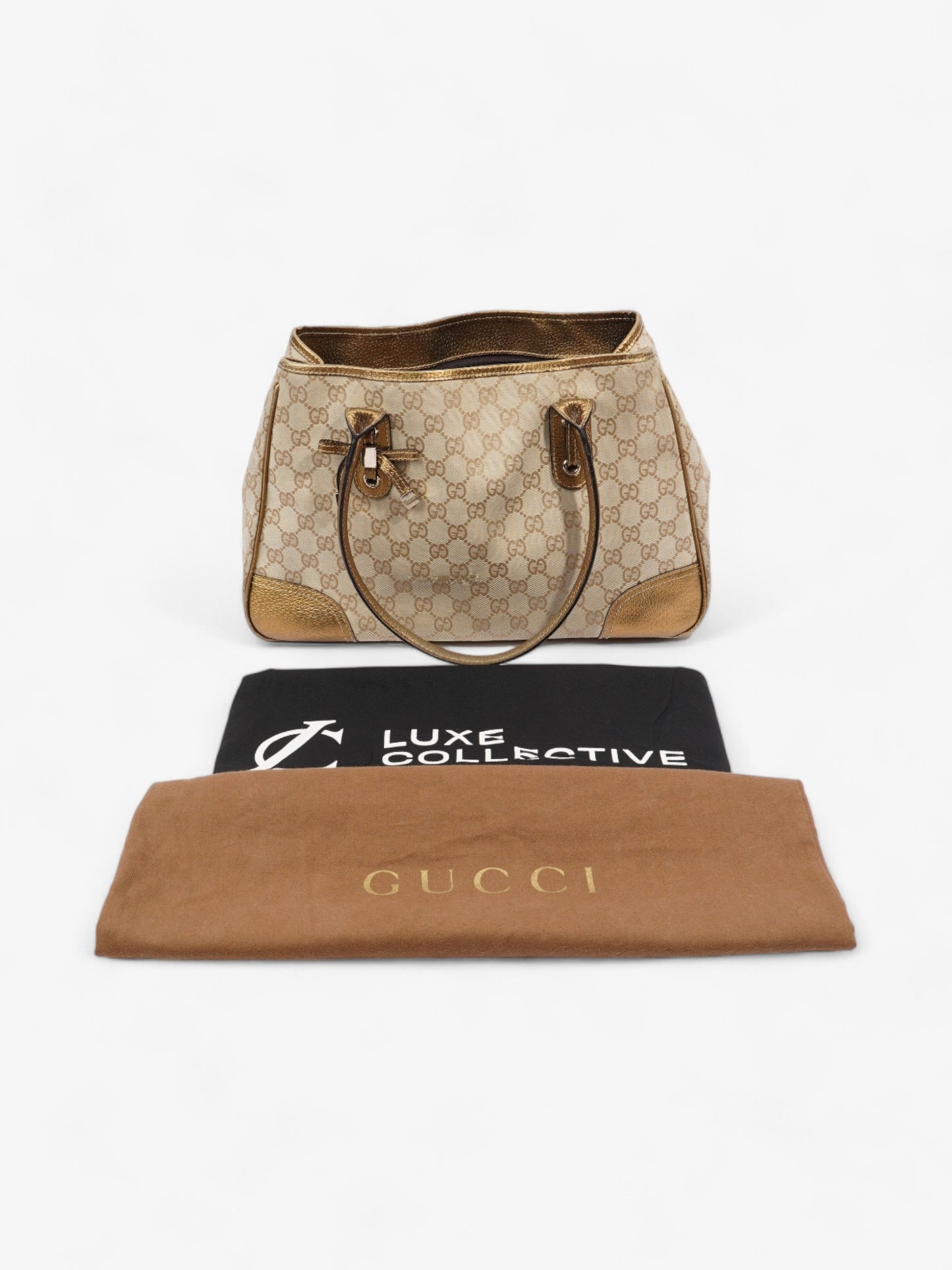 Gucci Princy Tote Beige And Ebony GG Supreme / Gold Canvas Medium