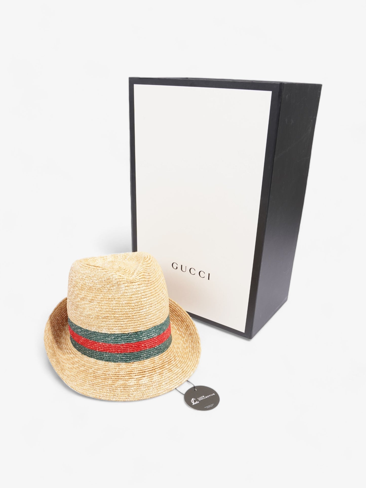 Gucci Fedora Hat Red / Green Straw Large