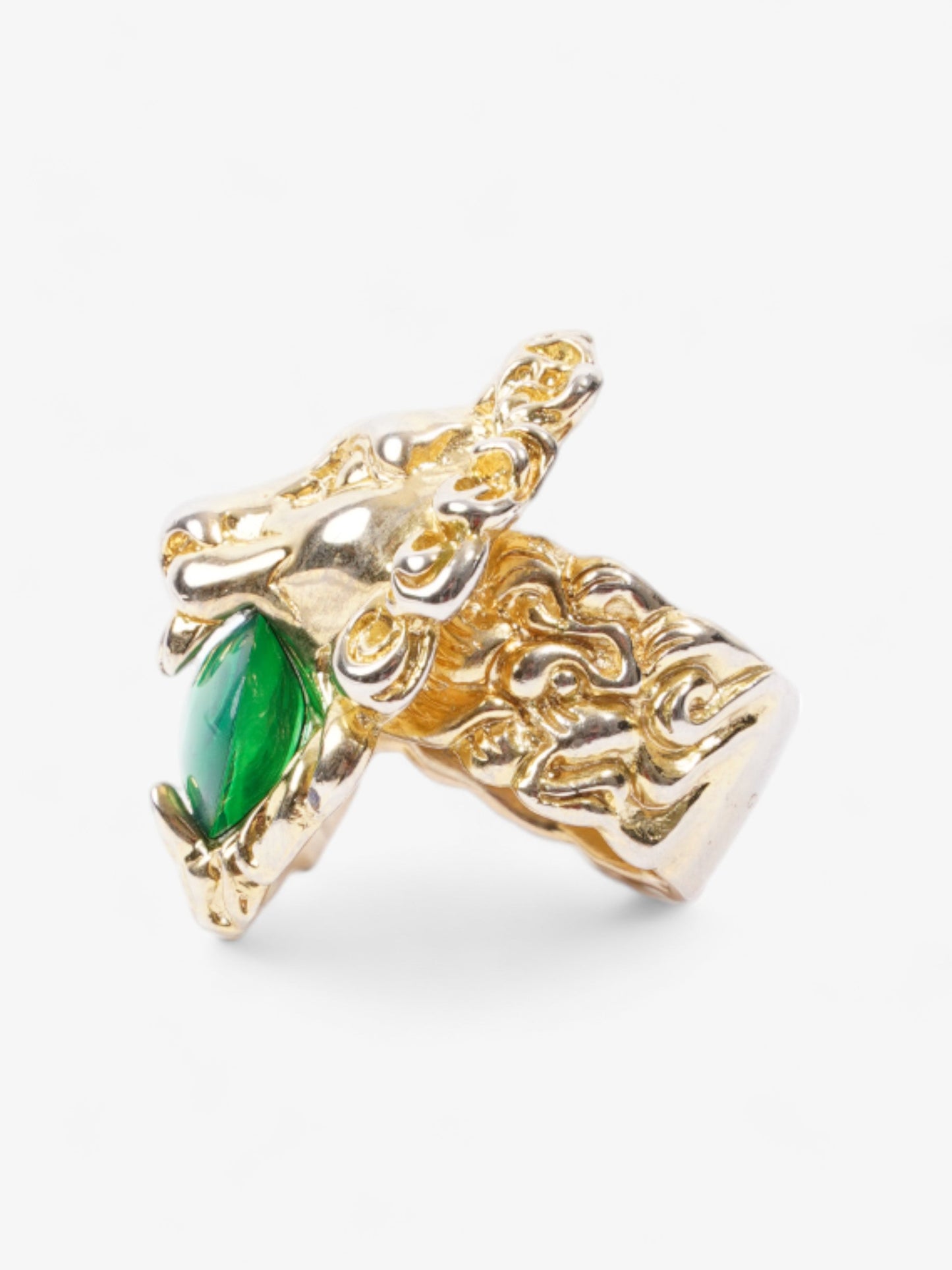 Gucci Lion Head Ring Gold / Green Base Metal L
