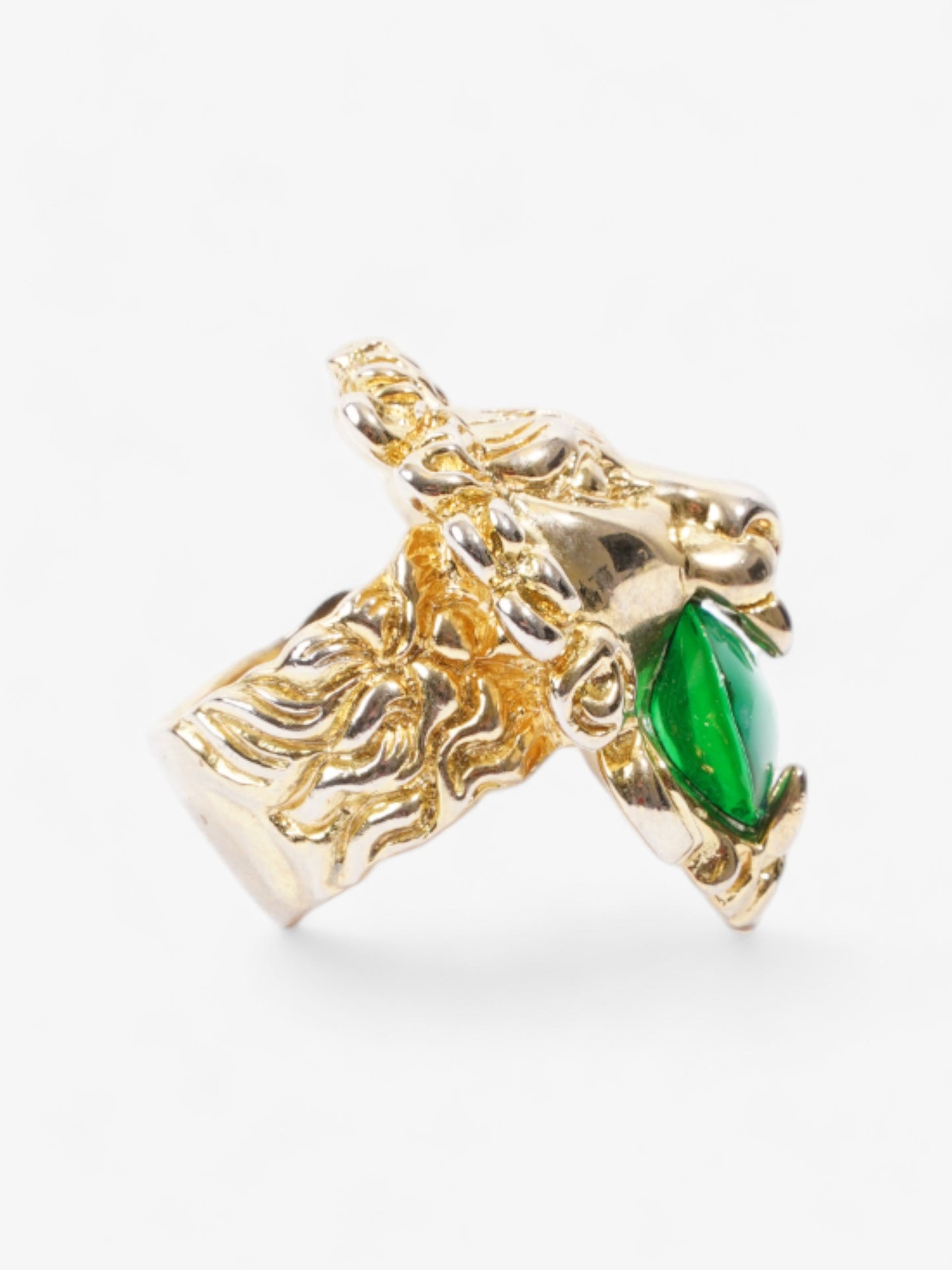 Gucci Lion Head Ring Gold / Green Base Metal L
