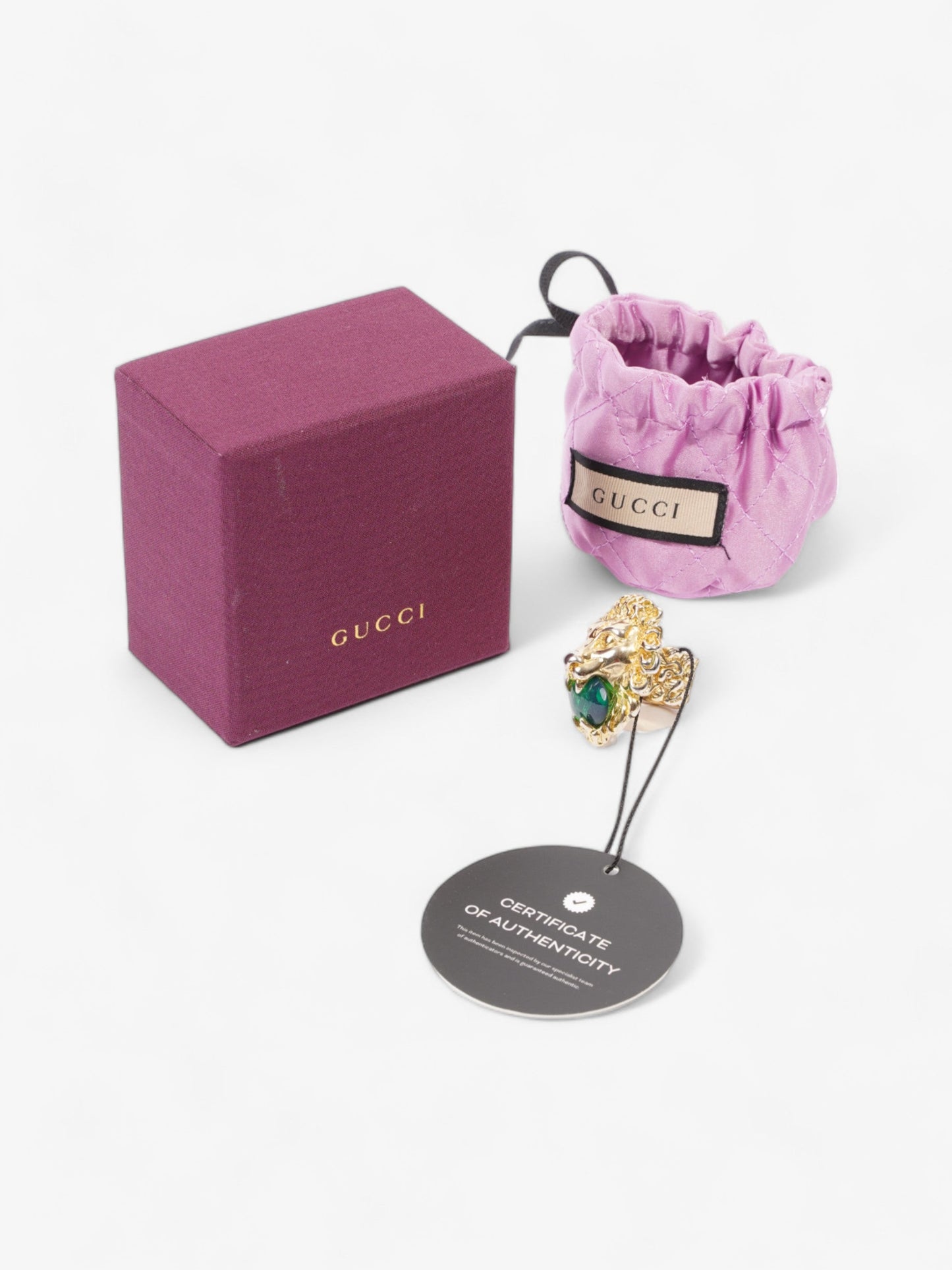 Gucci Lion Head Ring Gold / Green Base Metal L