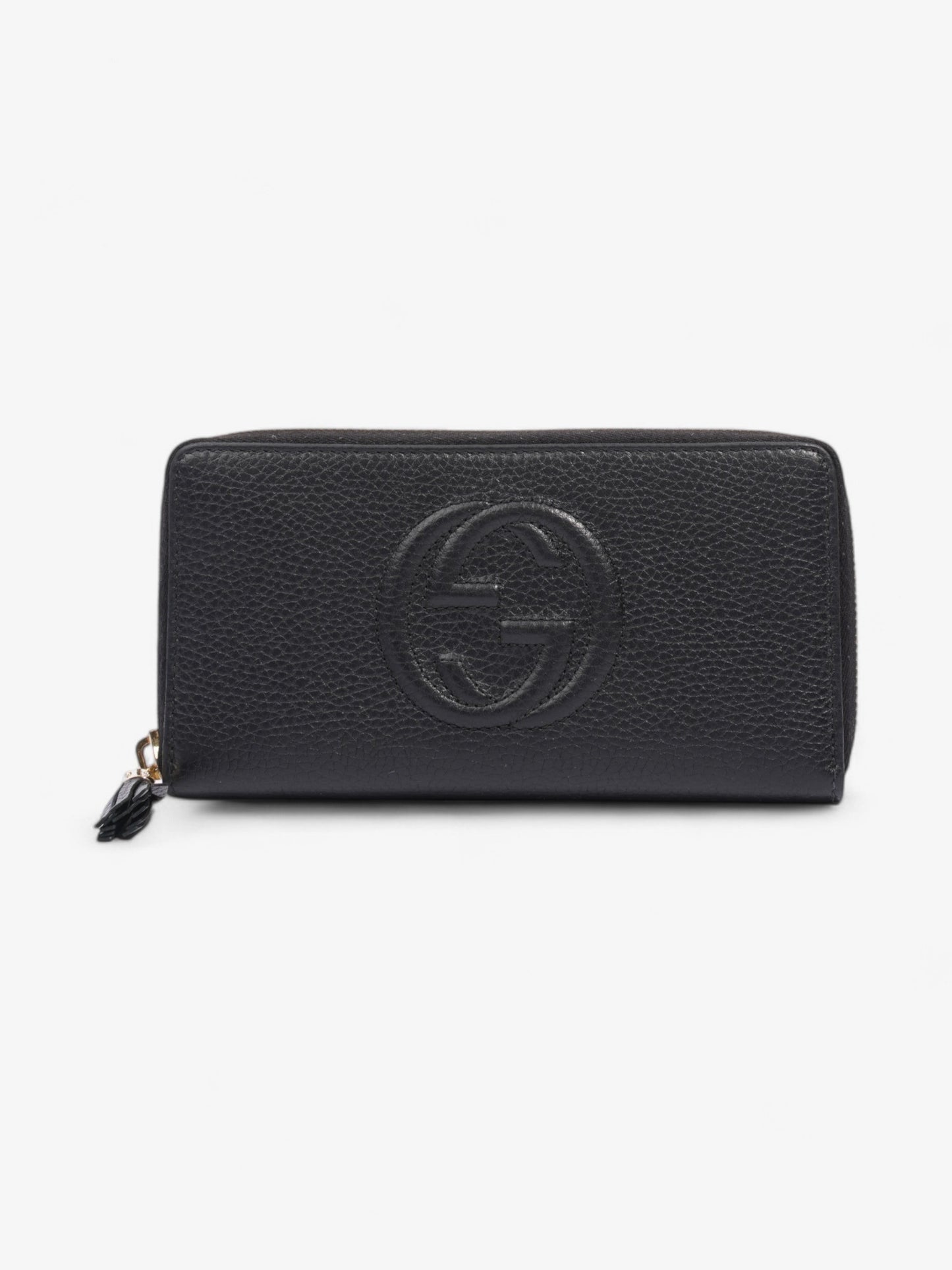 Gucci Soho Interlocking G Tassel Round Long Wallet Black / Light Gold Leather
