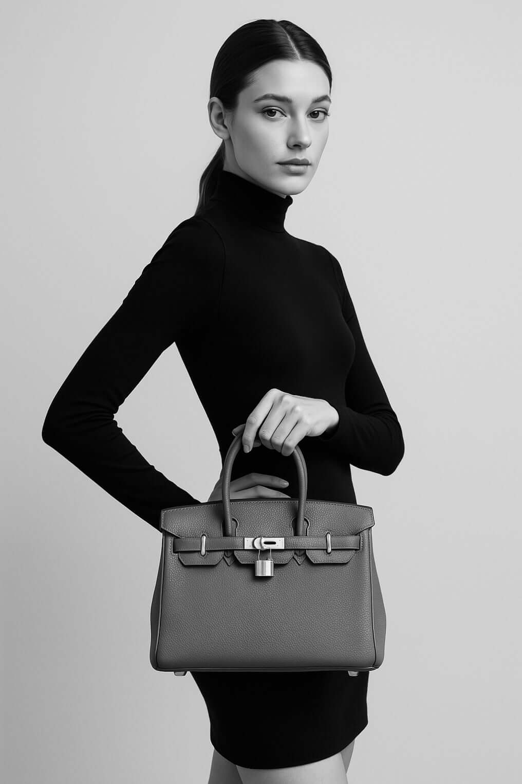 HERMES Birkin 25 Bag black togo Leather Handbag (25,28)  silver hardware
