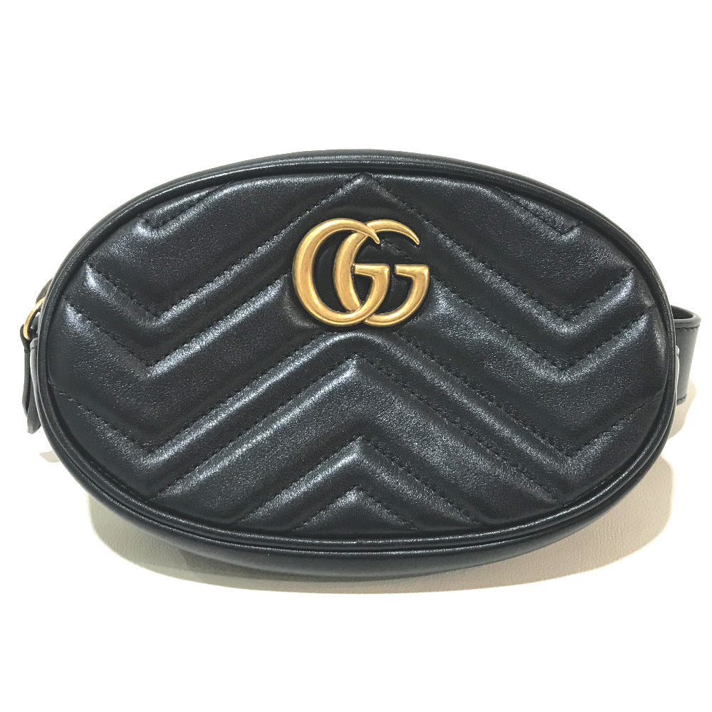 GUCCI Waist bag 476434 leather black GG Marmont Quilted Sling bag Women 95/38 Used