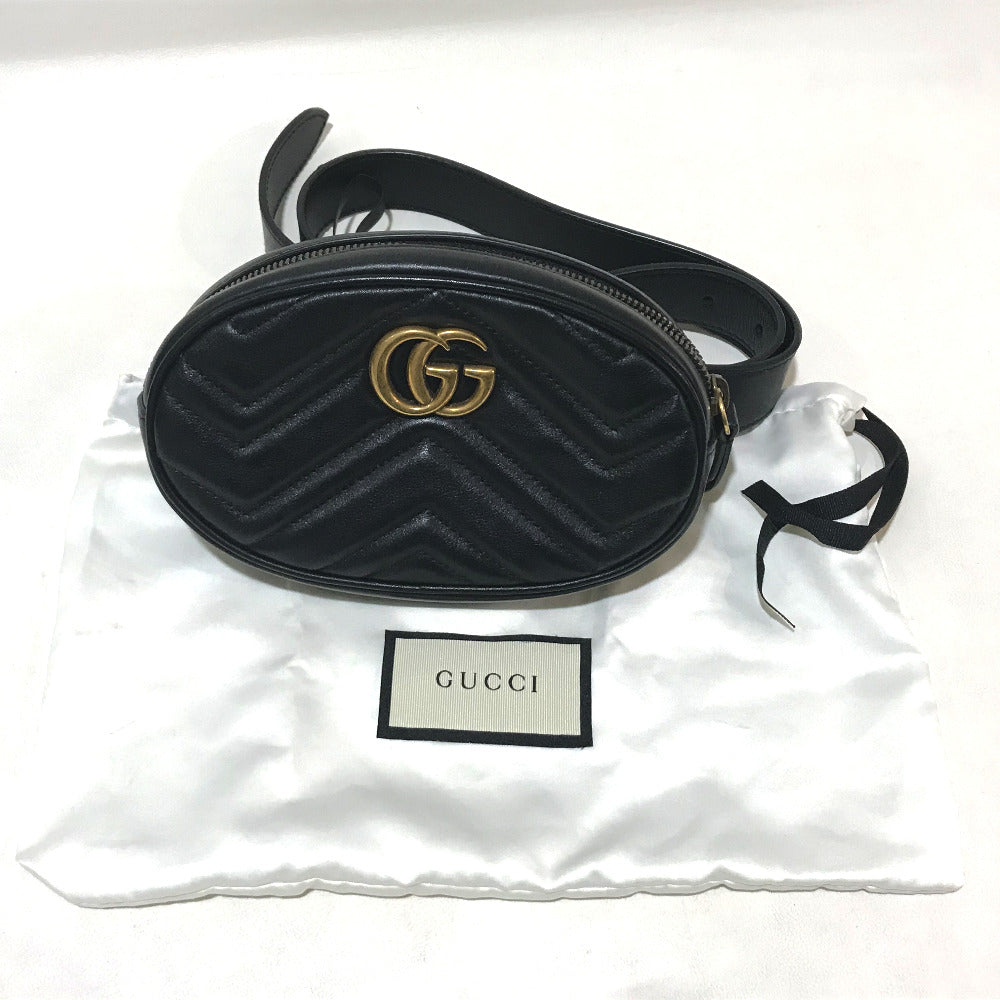 GUCCI Waist bag 476434 leather black GG Marmont Quilted Sling bag Women 95/38 Used