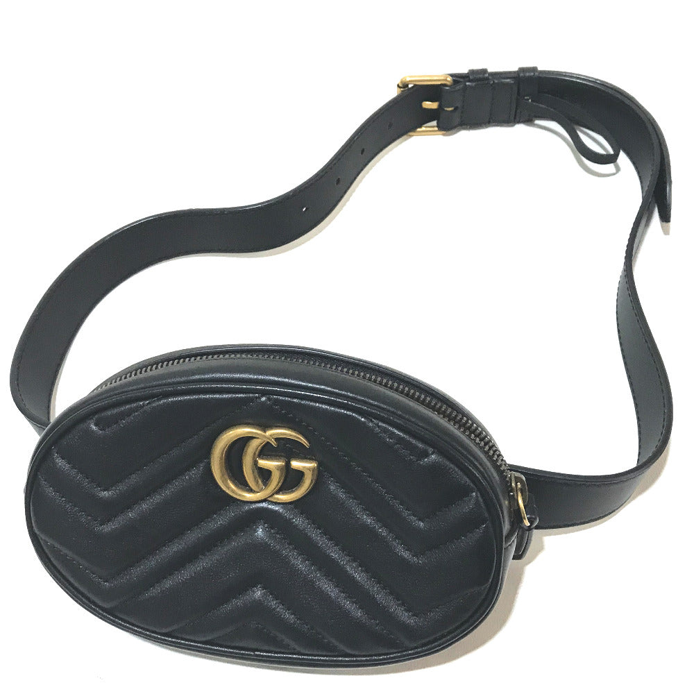 GUCCI Waist bag 476434 leather black GG Marmont Quilted Sling bag Women 95/38 Used