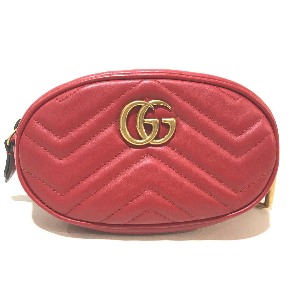 GUCCI Waist bag 476434 leather Red GG Marmont Quilted Sling bag Women Secondhand