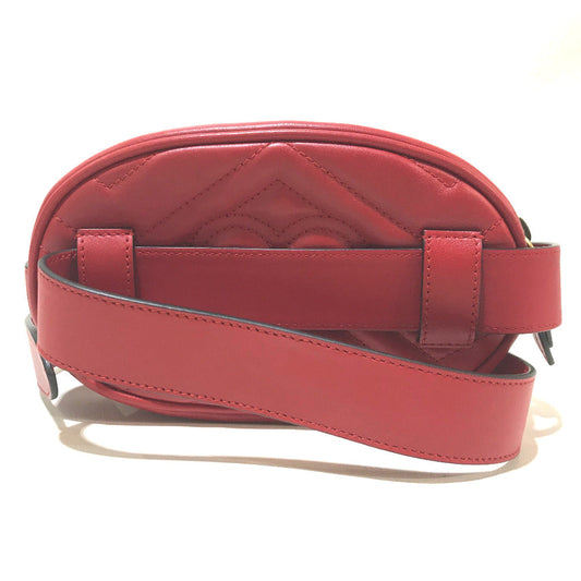 GUCCI Waist bag 476434 leather Red GG Marmont Quilted Sling bag Women Secondhand
