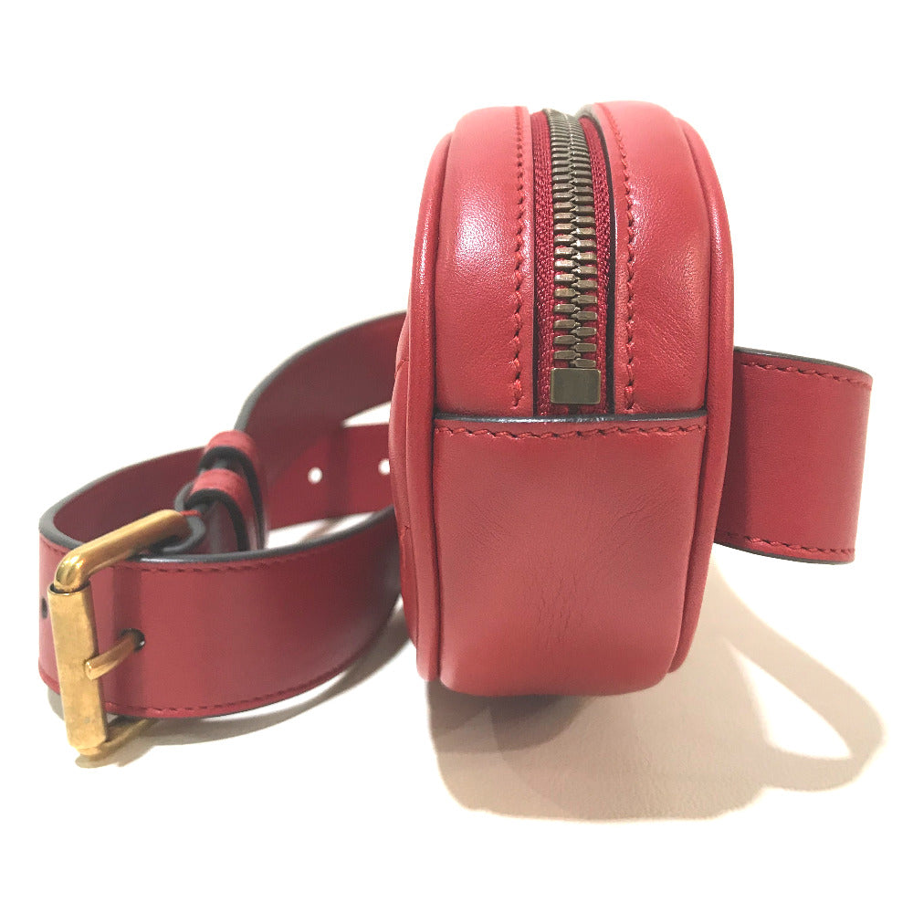 GUCCI Waist bag 476434 leather Red GG Marmont Quilted Sling bag Women Secondhand