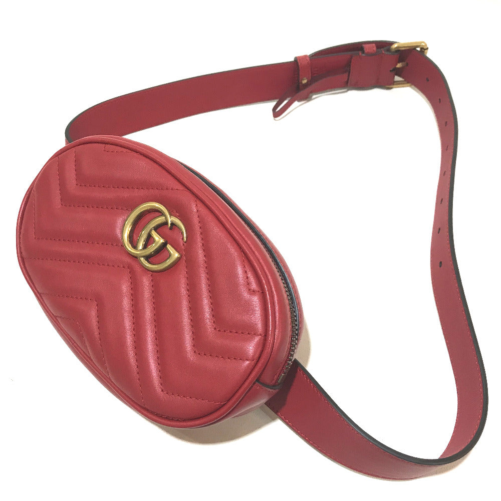 GUCCI Waist bag 476434 leather Red GG Marmont Quilted Sling bag Women Secondhand