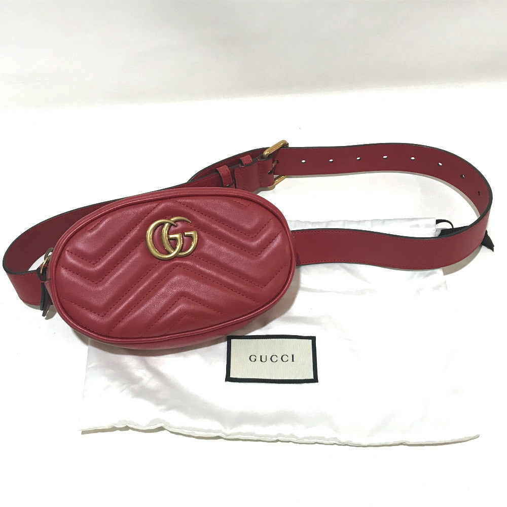 GUCCI Waist bag 476434 leather Red GG Marmont Quilted Sling bag Women Secondhand