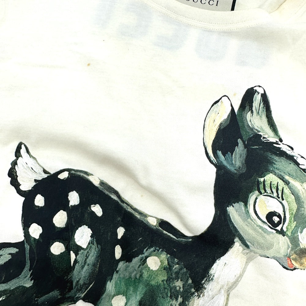 GUCCI Short sleeve T-shirt 492347 cotton Ivorytype ANIMISMO Bambi print XS