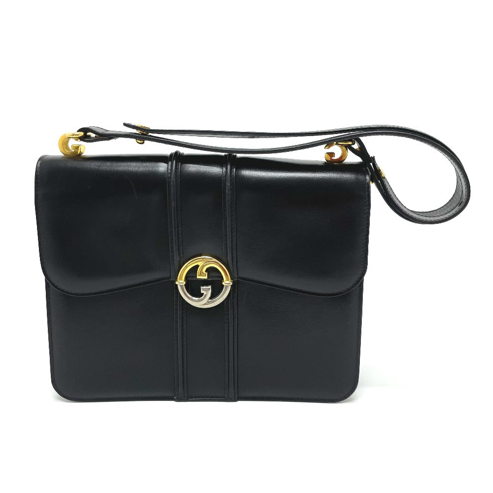 GUCCI Shoulder Bag leather black GGMetal Old Gucci Women Used