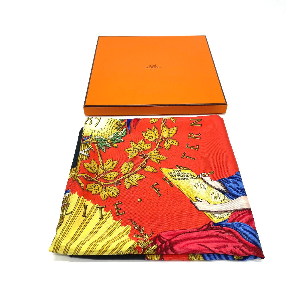 HERMES scarf 100% silk Black x red Carre90 LIBERTE EGALITE FRATERNITE REPUBLIQUE FRANCAISE Women Used
