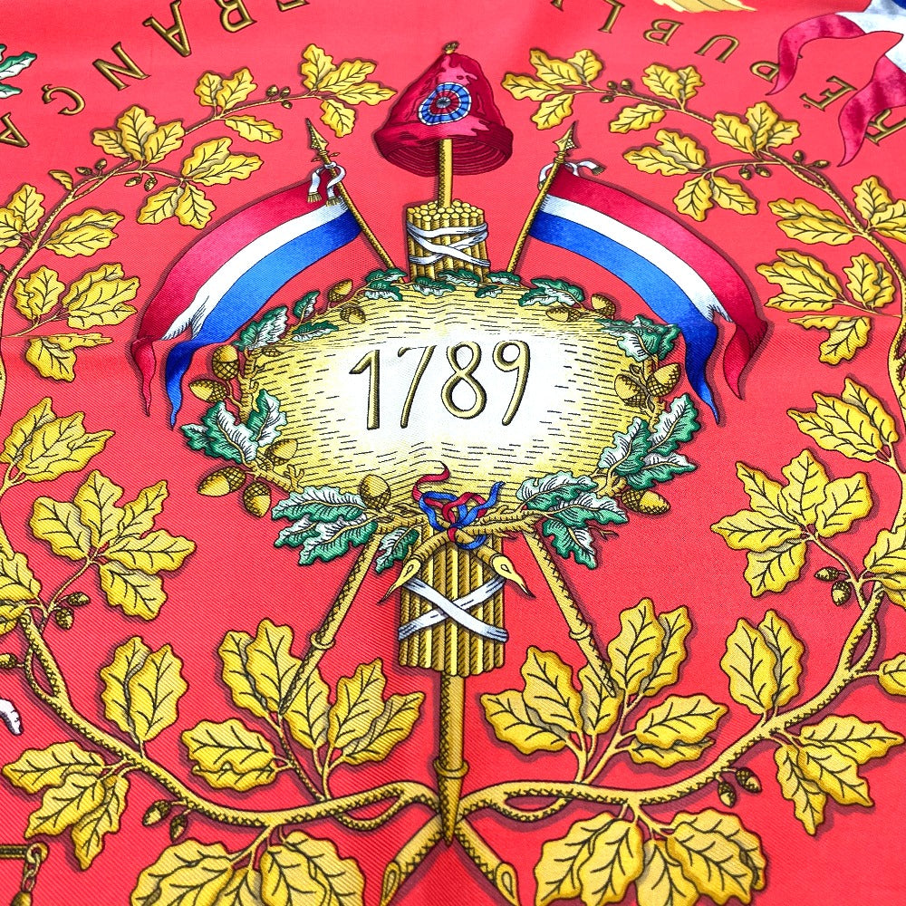 HERMES scarf 100% silk Black x red Carre90 LIBERTE EGALITE FRATERNITE REPUBLIQUE FRANCAISE Women Used