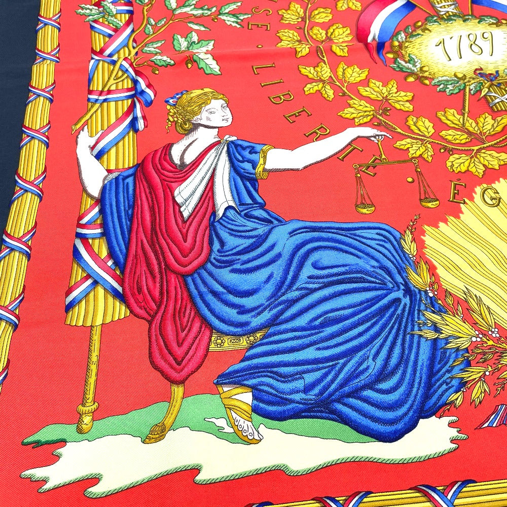 HERMES scarf 100% silk Black x red Carre90 LIBERTE EGALITE FRATERNITE REPUBLIQUE FRANCAISE Women Used
