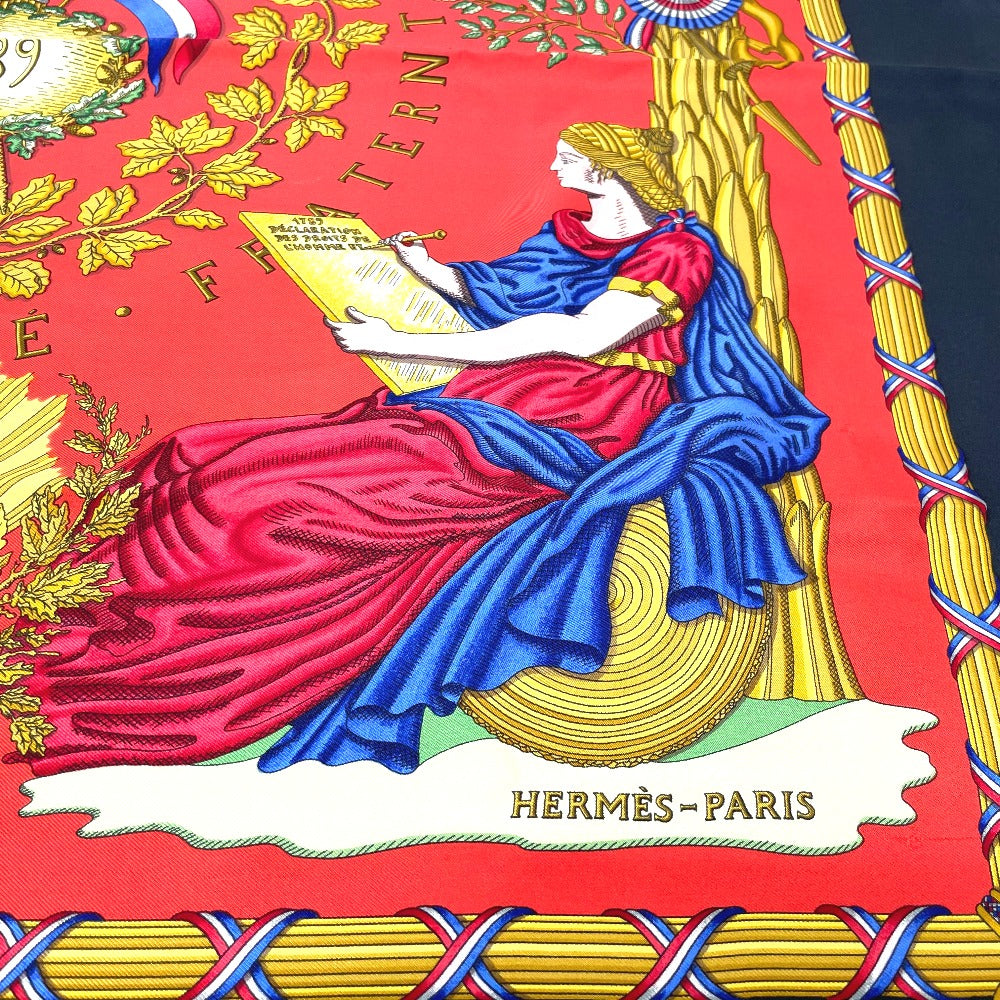 HERMES scarf 100% silk Black x red Carre90 LIBERTE EGALITE FRATERNITE REPUBLIQUE FRANCAISE Women Used