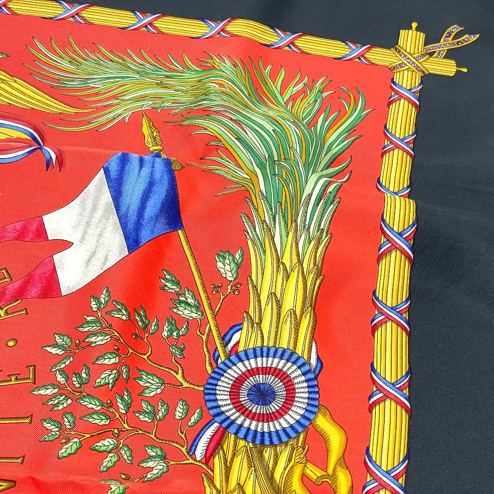 HERMES scarf 100% silk Black x red Carre90 LIBERTE EGALITE FRATERNITE REPUBLIQUE FRANCAISE Women Used