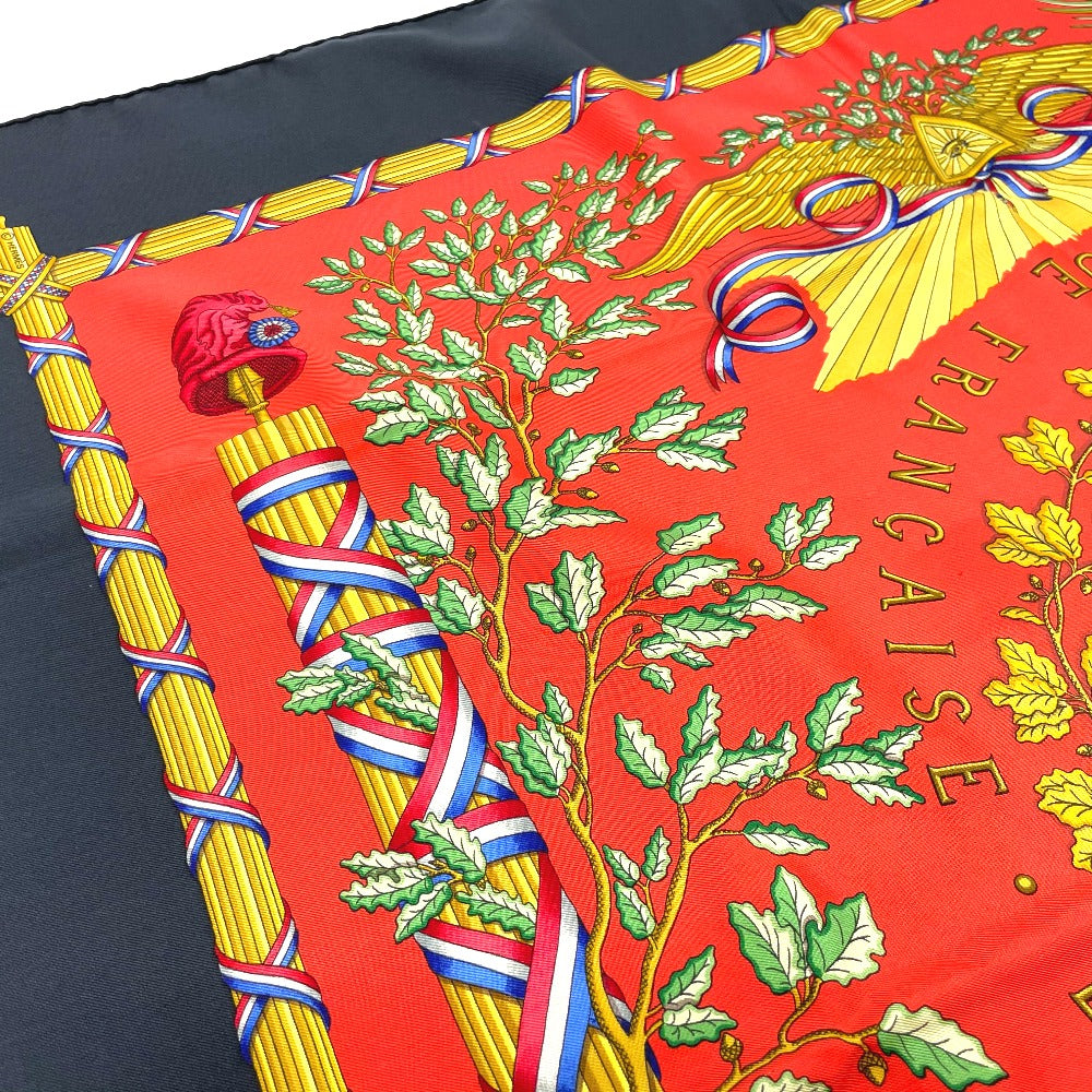 HERMES scarf 100% silk Black x red Carre90 LIBERTE EGALITE FRATERNITE REPUBLIQUE FRANCAISE Women Used