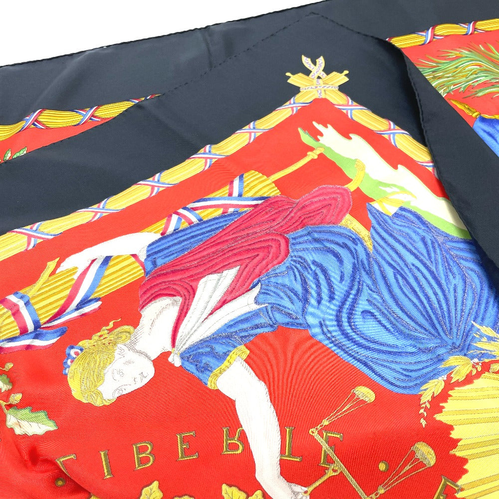 HERMES scarf 100% silk Black x red Carre90 LIBERTE EGALITE FRATERNITE REPUBLIQUE FRANCAISE Women Used