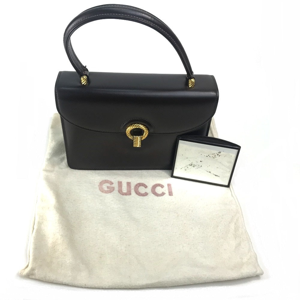 GUCCI Handbag leather Brown x Gold Metal Old Gucci accordion Women Used