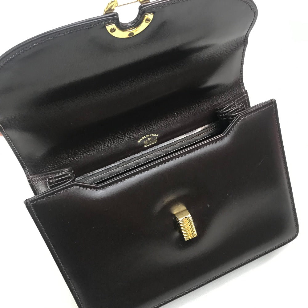 GUCCI Handbag leather Brown x Gold Metal Old Gucci accordion Women Used