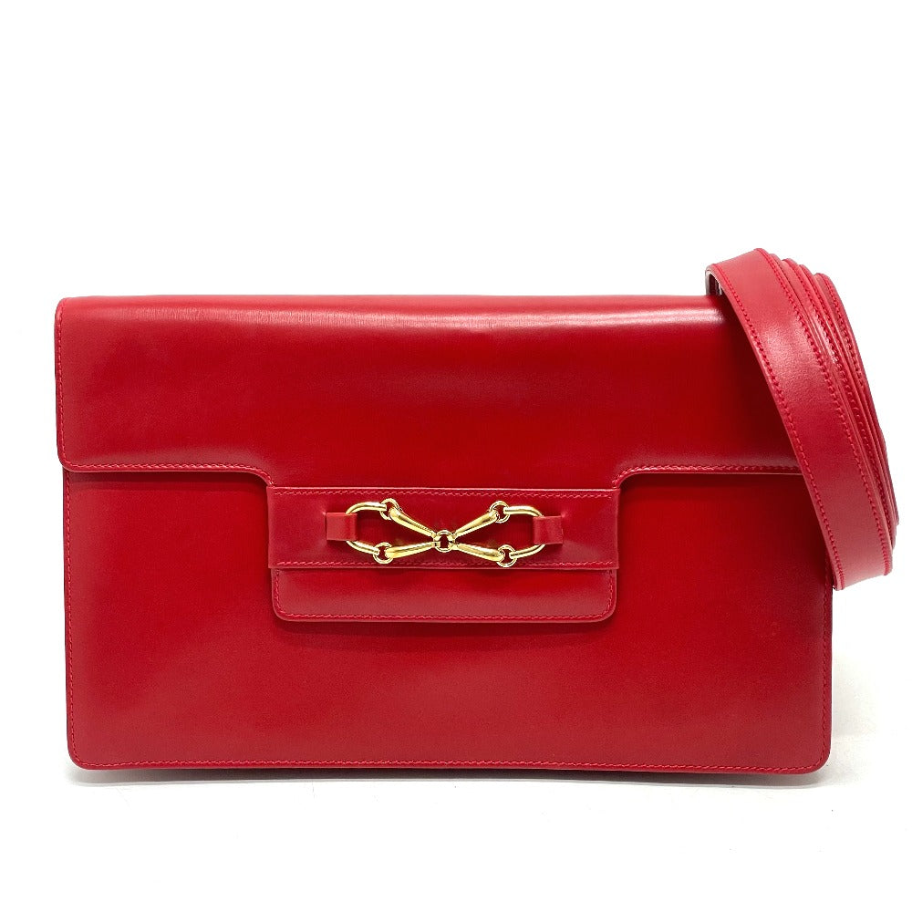 GUCCI Shoulder Bag 004-01-0476 leather Red x Gold Metal vintage Old Gucci Women Used