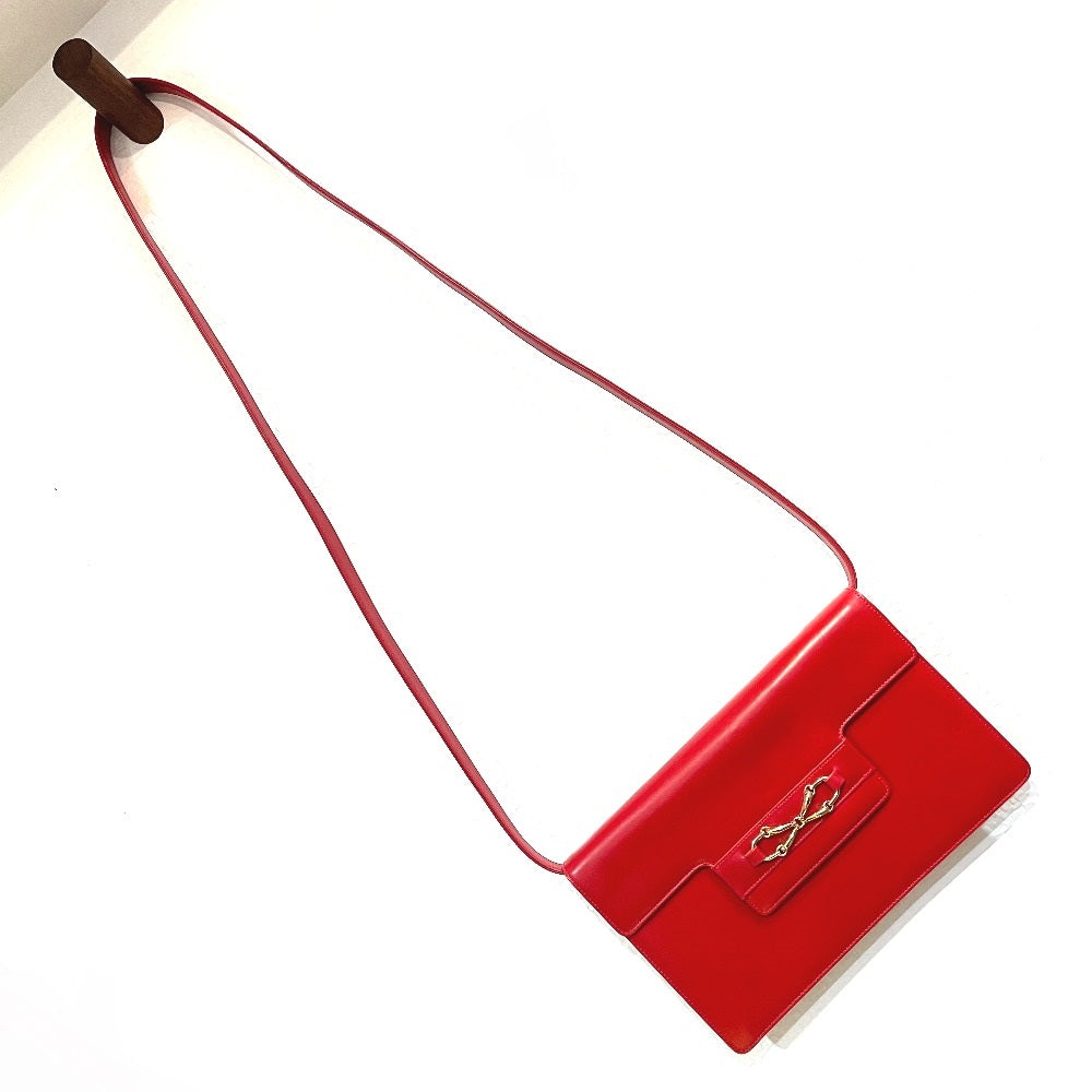 GUCCI Shoulder Bag 004-01-0476 leather Red x Gold Metal vintage Old Gucci Women Used