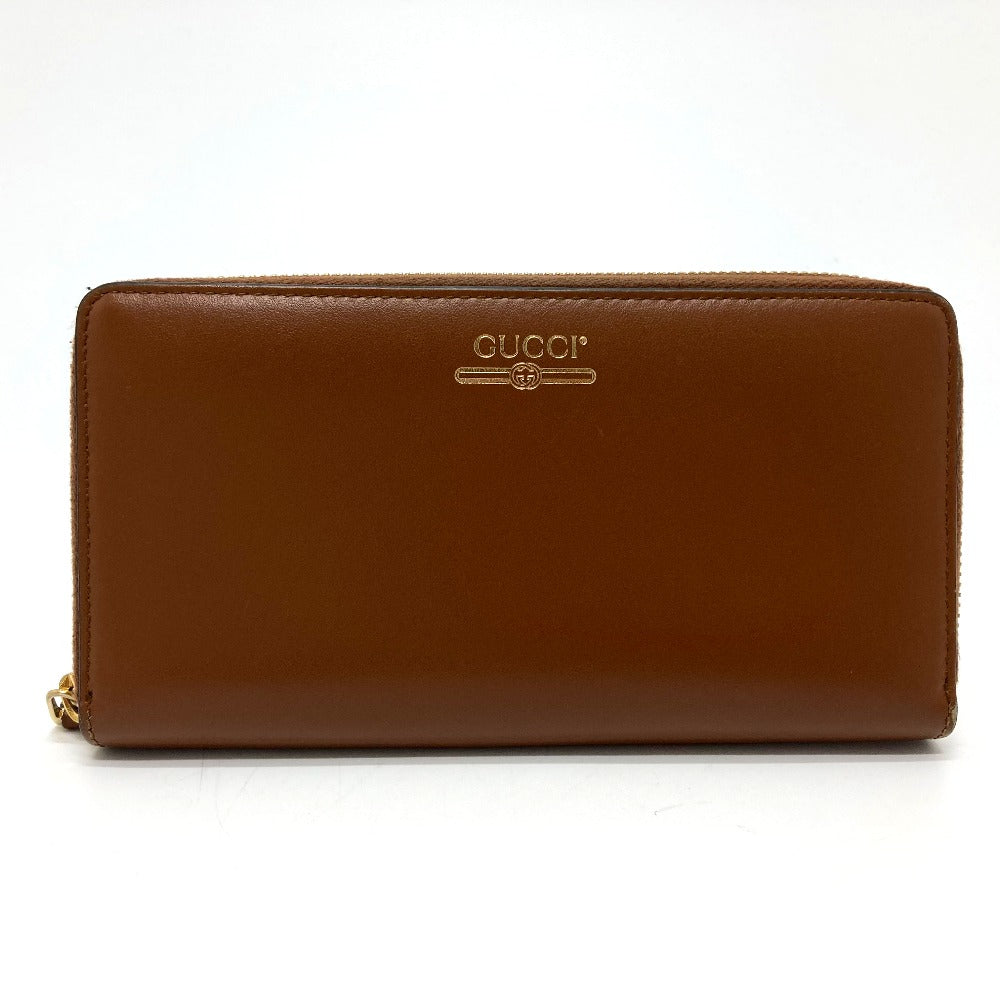 GUCCI Long Wallet Purse 547591 leather Brown Logo print unisex(Unisex) Used
