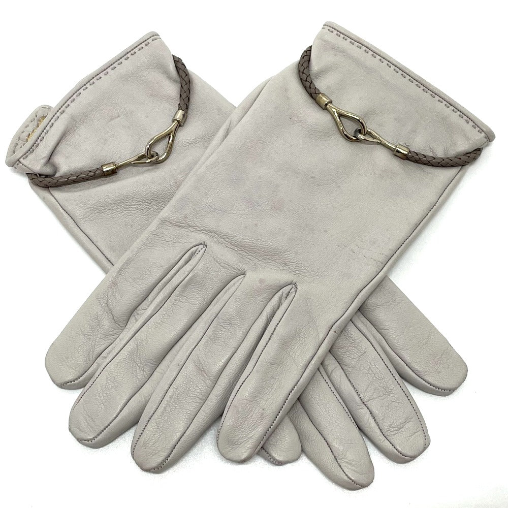HERMES Glove leather gray Jumbo hook motif Women