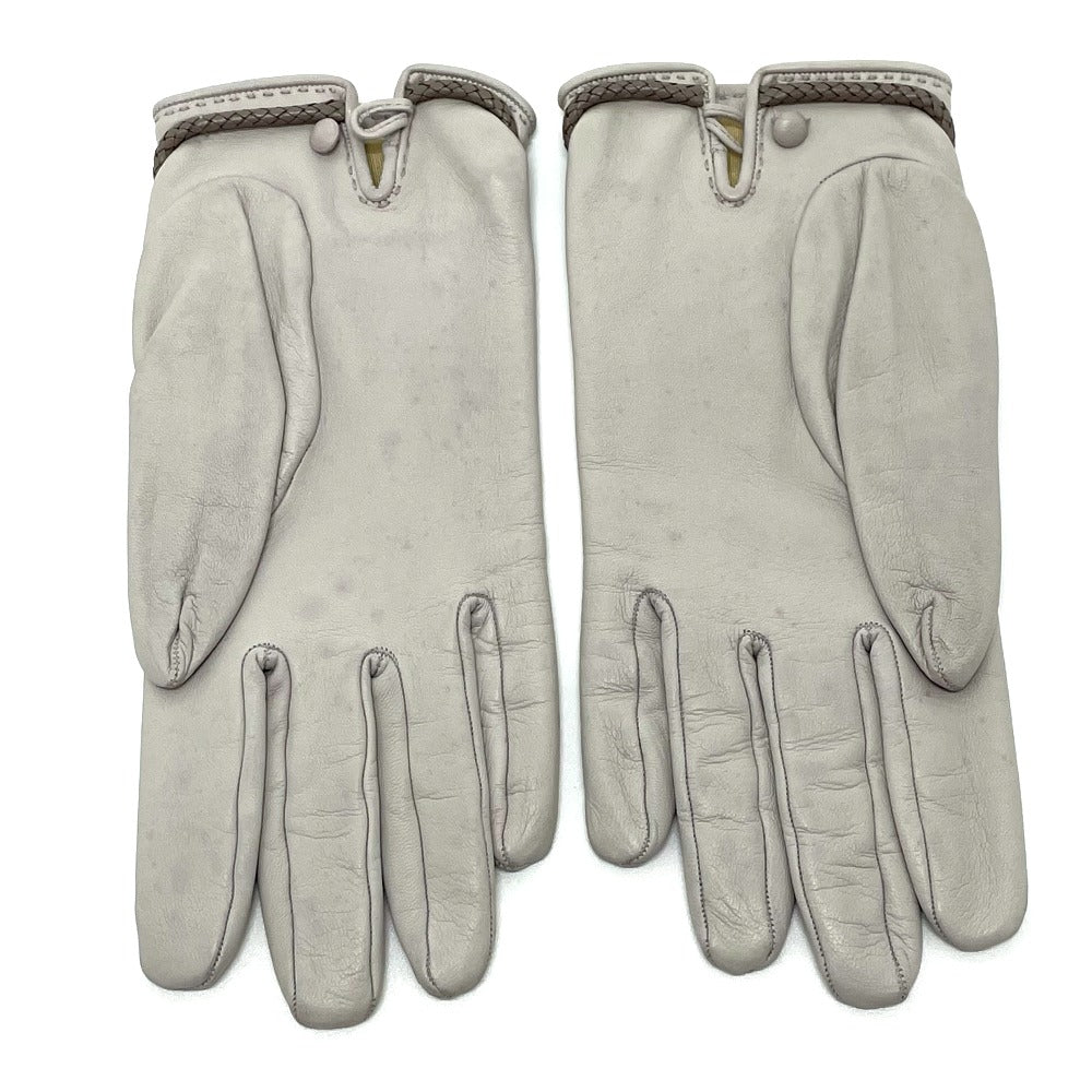 HERMES Glove leather gray Jumbo hook motif Women