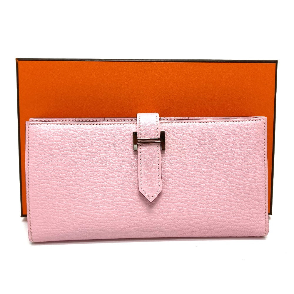 HERMES Long Wallet Purse Chevre Misol pink HMetal Beansufla