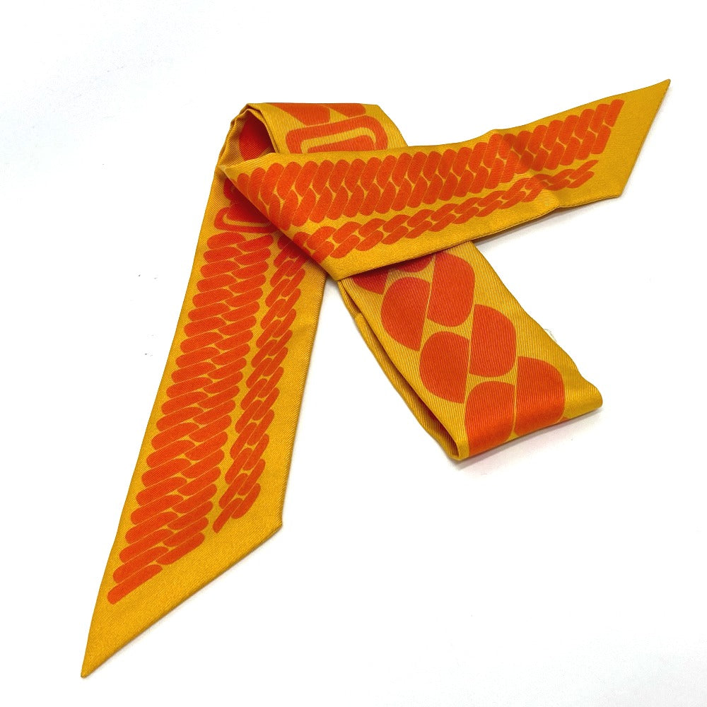 HERMES scarf silk Orange Chain motif Twilly Women Used