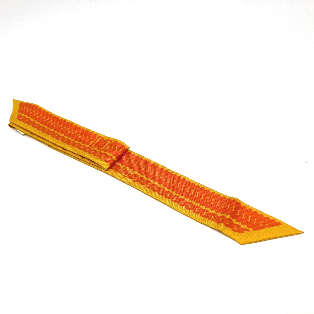 HERMES scarf silk Orange Chain motif Twilly Women Used