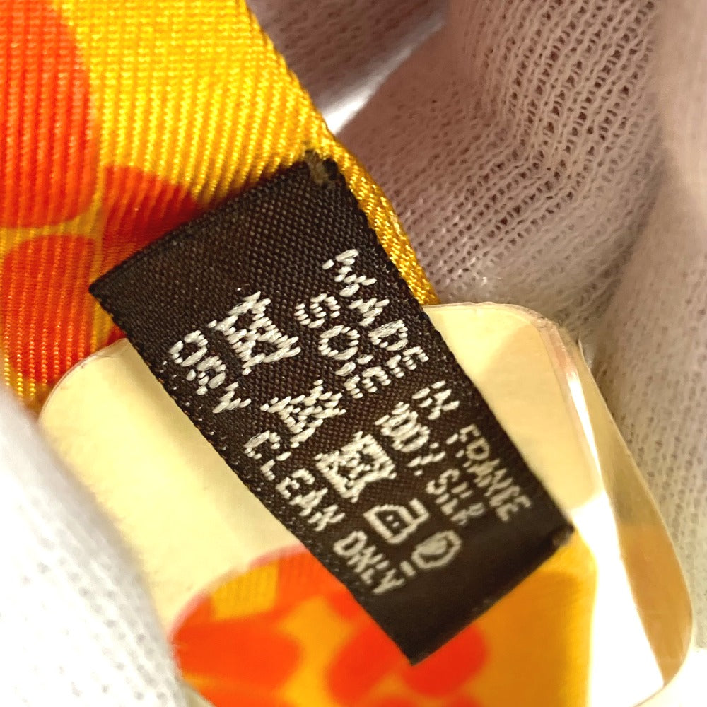 HERMES scarf silk Orange Chain motif Twilly Women Used