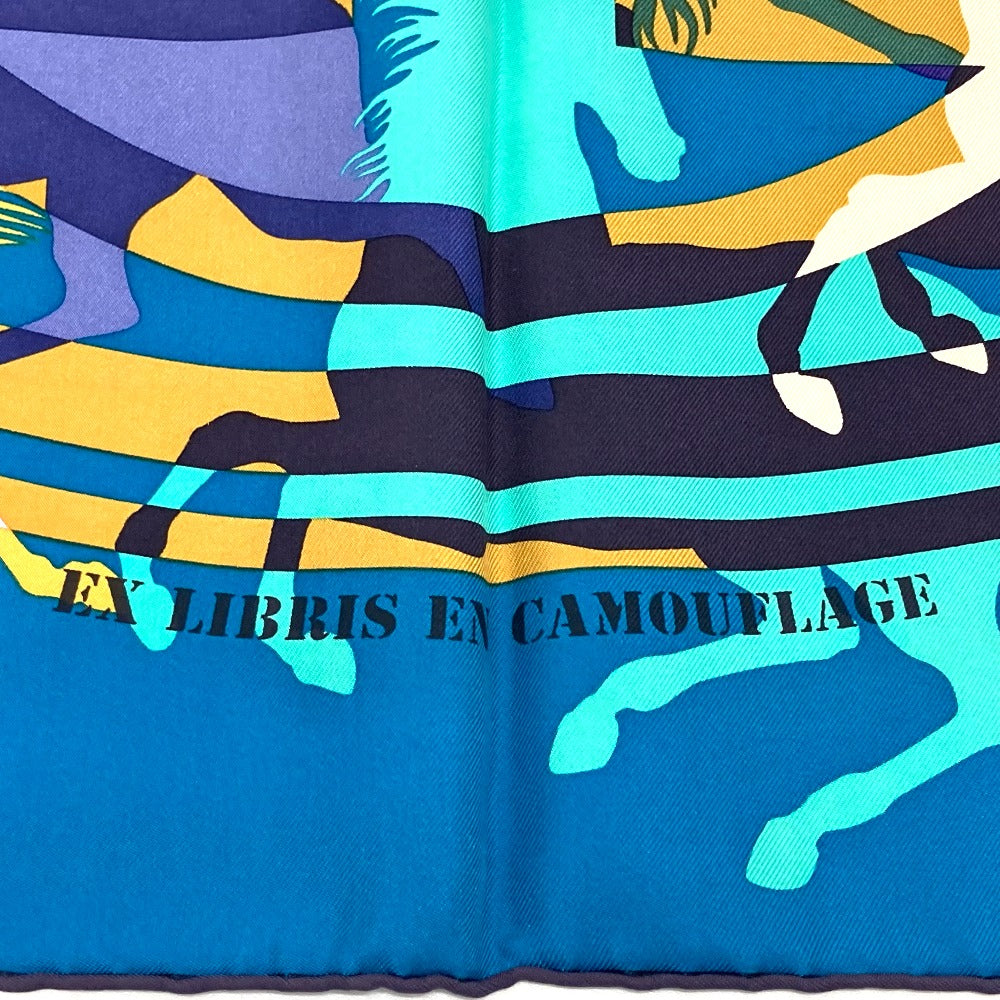 HERMES scarf silk Blue type Carre90 EX LIBRIS EN CAMOUFLAGE EX LIBRIS EN CAMOUFLAGE Women Used