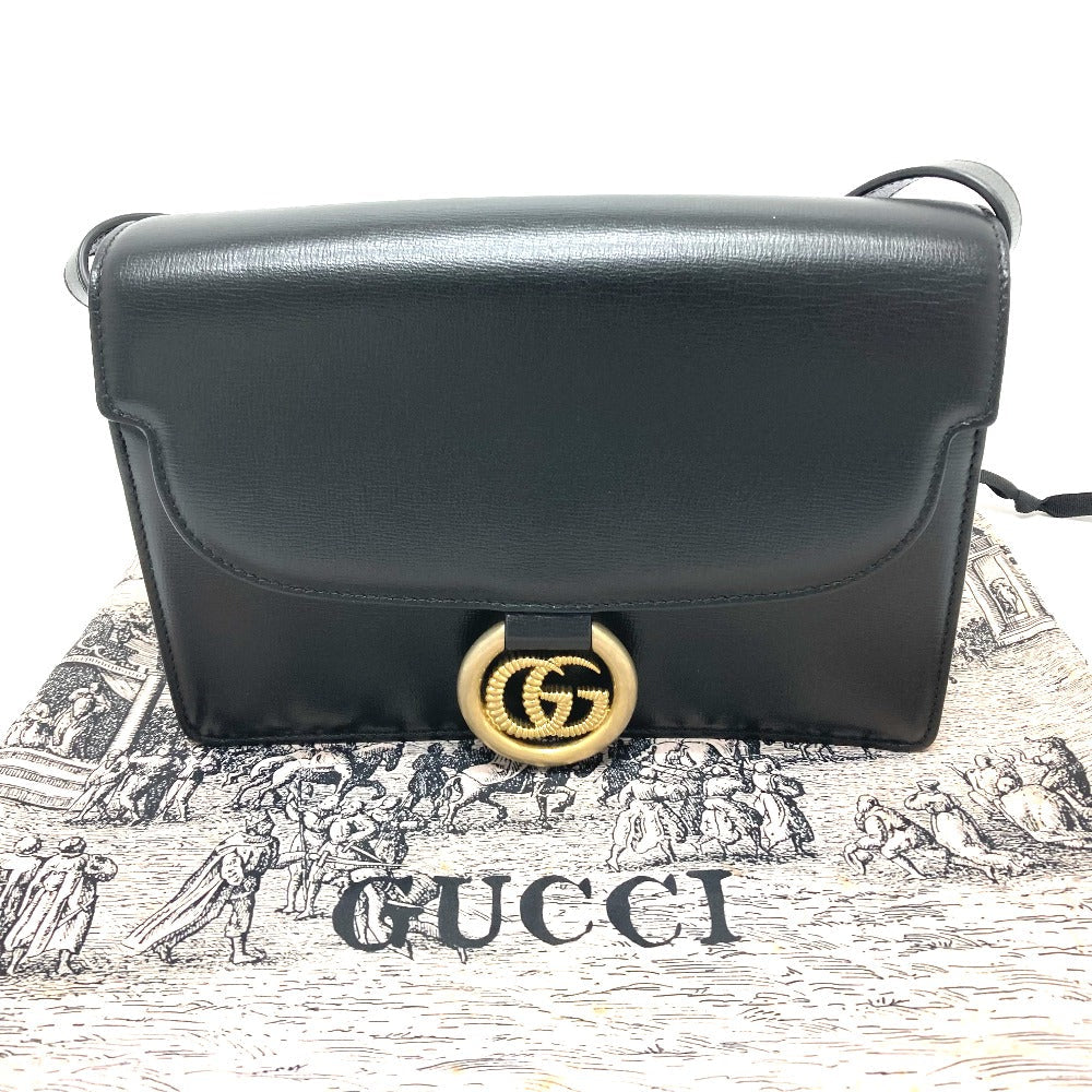 GUCCI Shoulder Bag 589474 Calf leather black GG Marmont flap Women Used