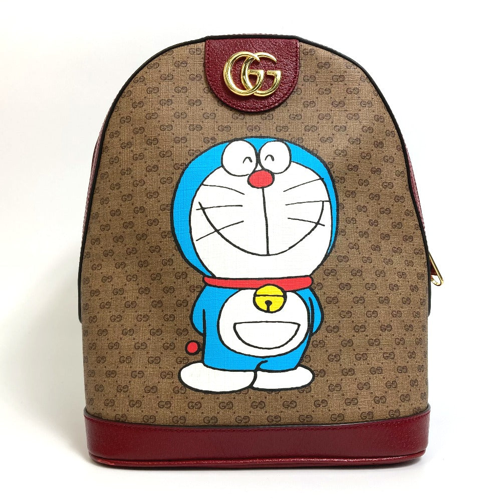 GUCCI Backpack 647816 PVC / Leather brown x wine red GG Supreme Doraemon x GUCCI Small Women(Unisex) Used