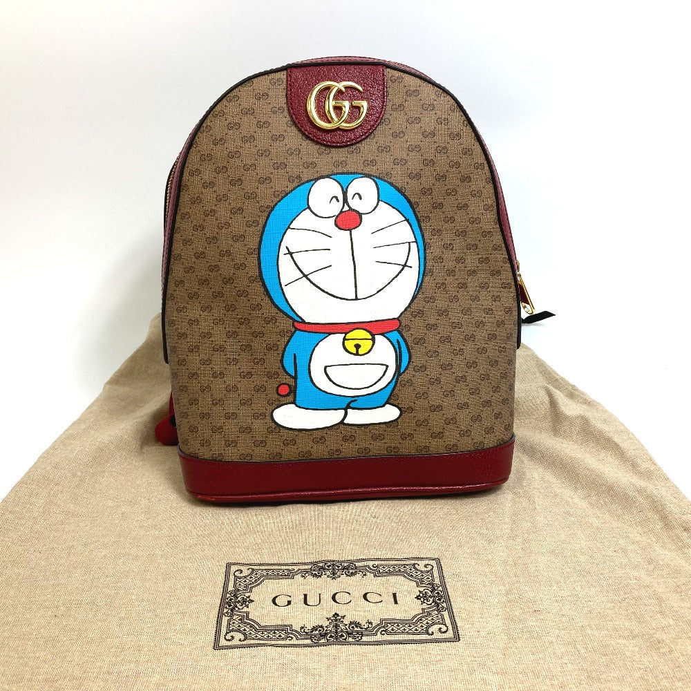 GUCCI Backpack 647816 PVC / Leather brown x wine red GG Supreme Doraemon x GUCCI Small Women(Unisex) Used