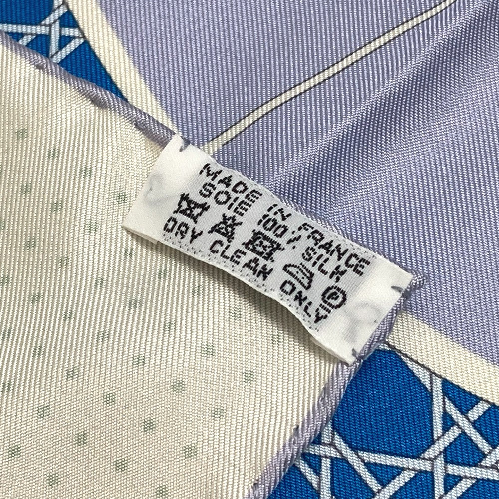 HERMES scarf silk Blue x Green x Ivory LA PERRIERE Carriage Women Used