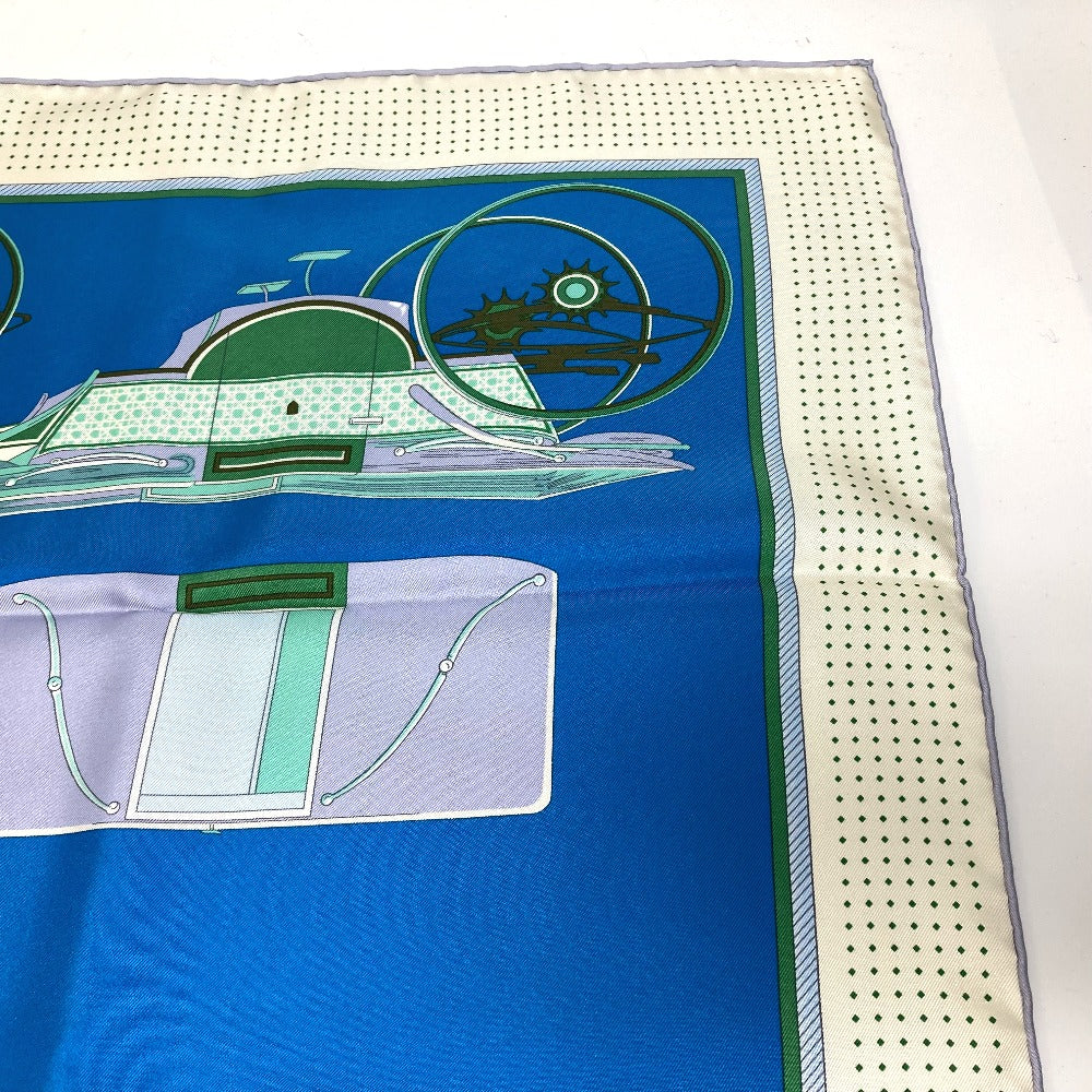 HERMES scarf silk Blue x Green x Ivory LA PERRIERE Carriage Women Used