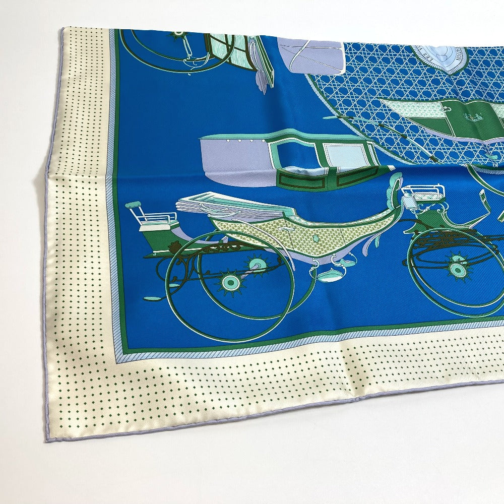 HERMES scarf silk Blue x Green x Ivory LA PERRIERE Carriage Women Used