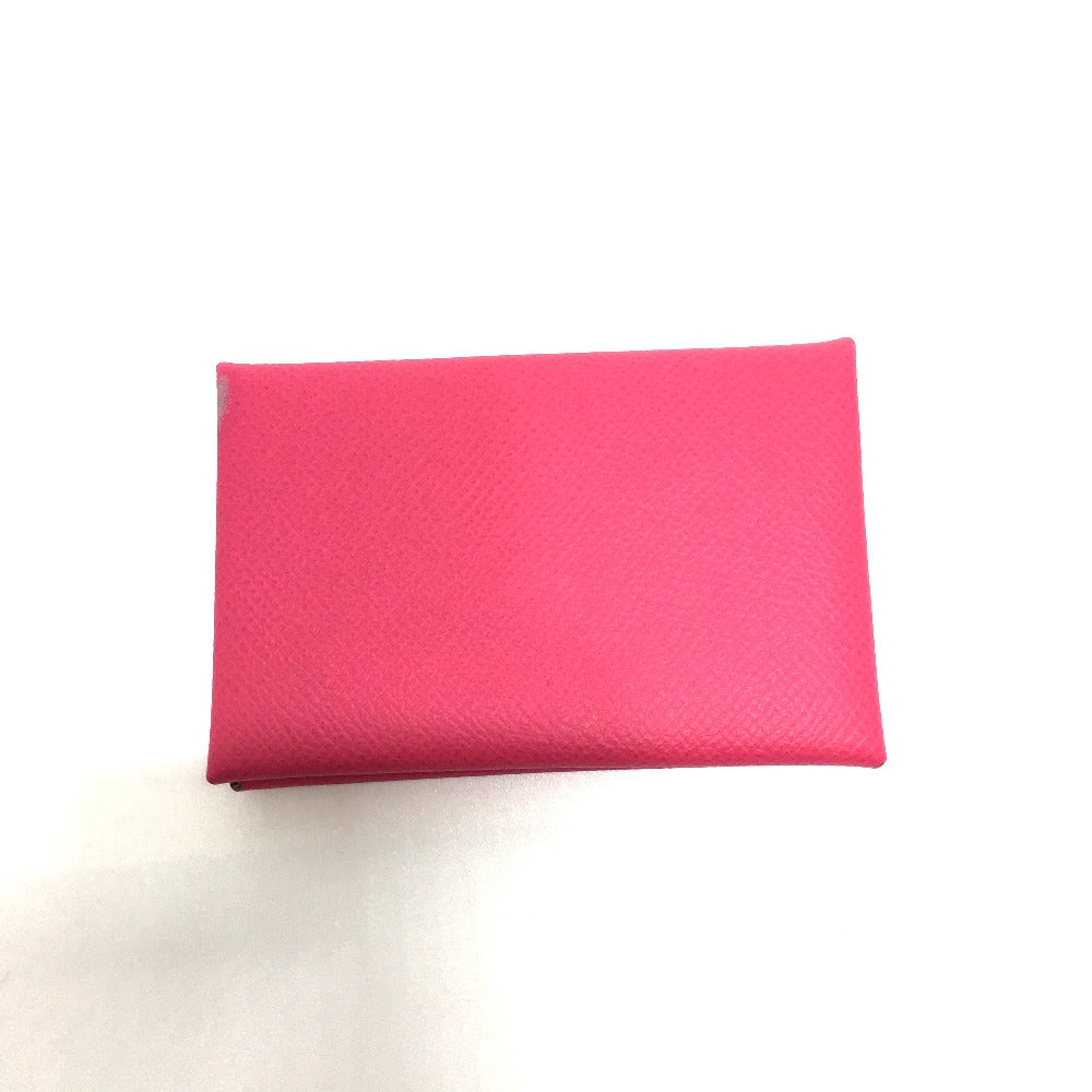 HERMES Card Case Epsom pink Bifold Wallet Calvi Women Used