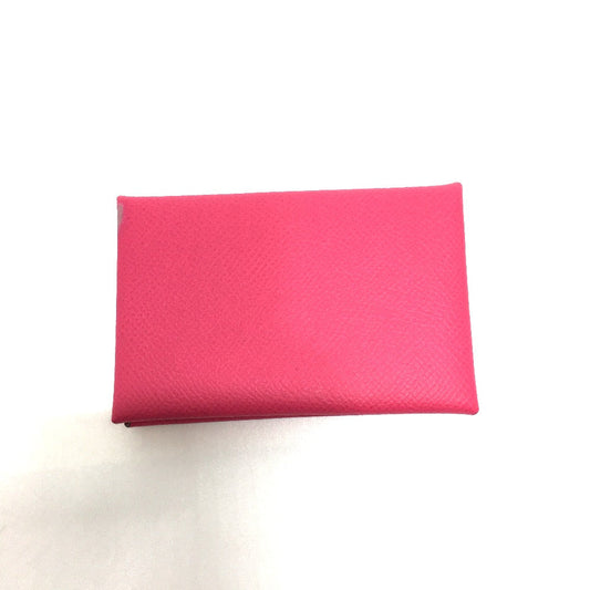 HERMES Card Case Epsom pink Bifold Wallet Calvi Women Used