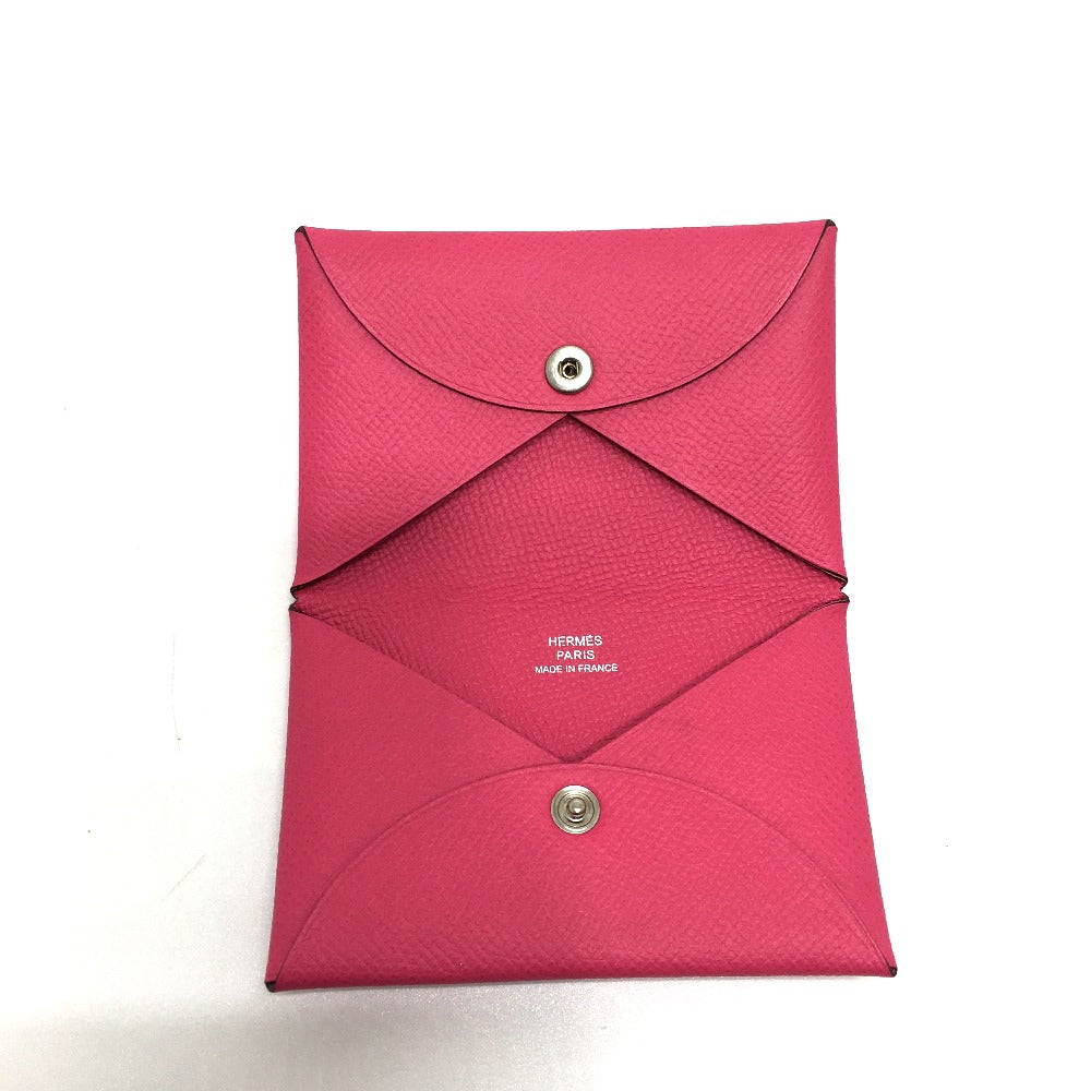 HERMES Card Case Epsom pink Bifold Wallet Calvi Women Used