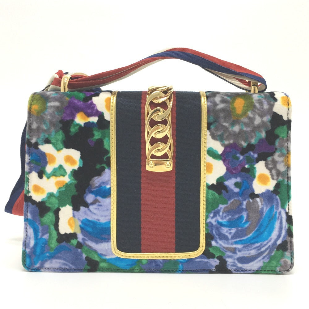 GUCCI Shoulder Bag 421882 Velor / leather multicolor Floral Silvi Small Women Used