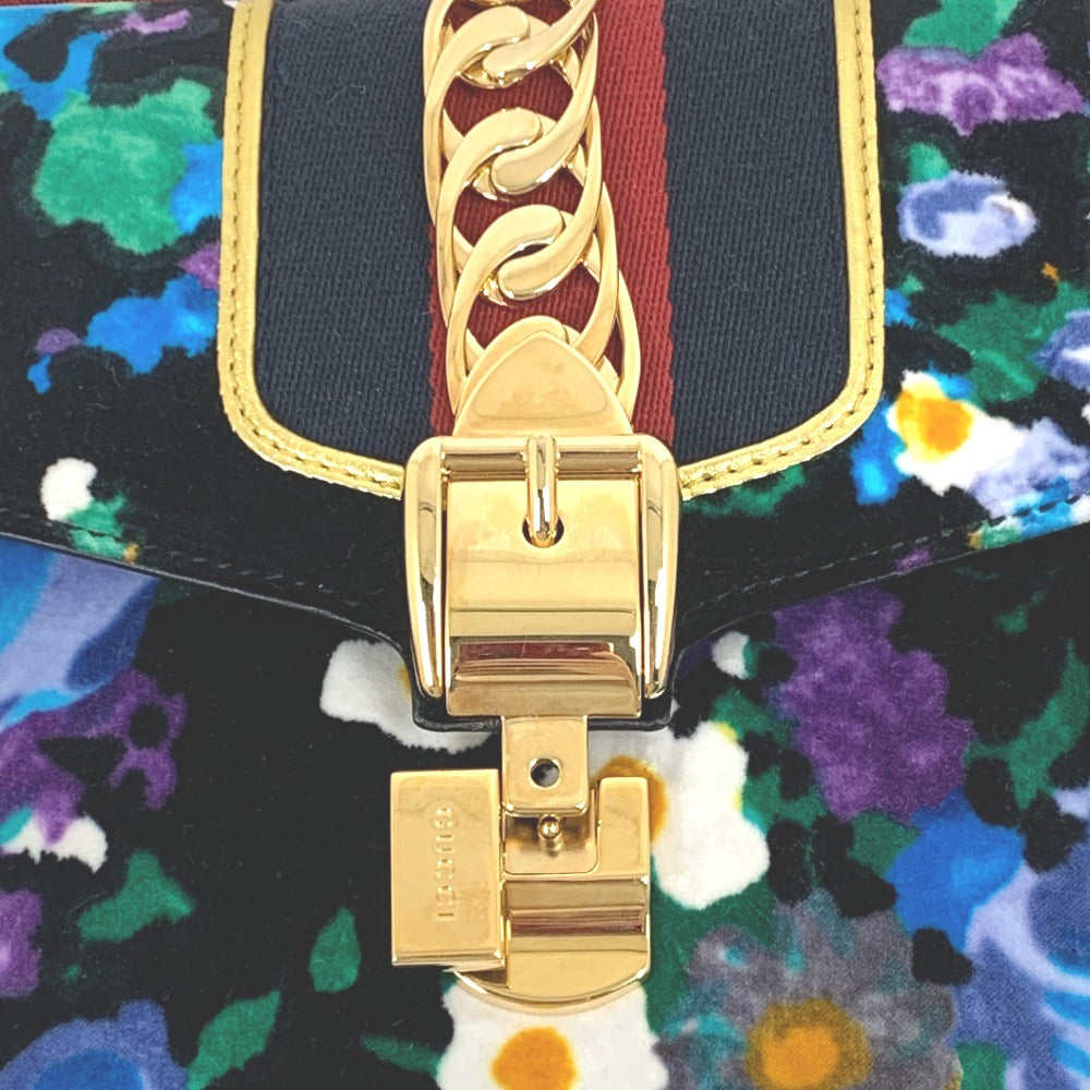 GUCCI Shoulder Bag 421882 Velor / leather multicolor Floral Silvi Small Women Used
