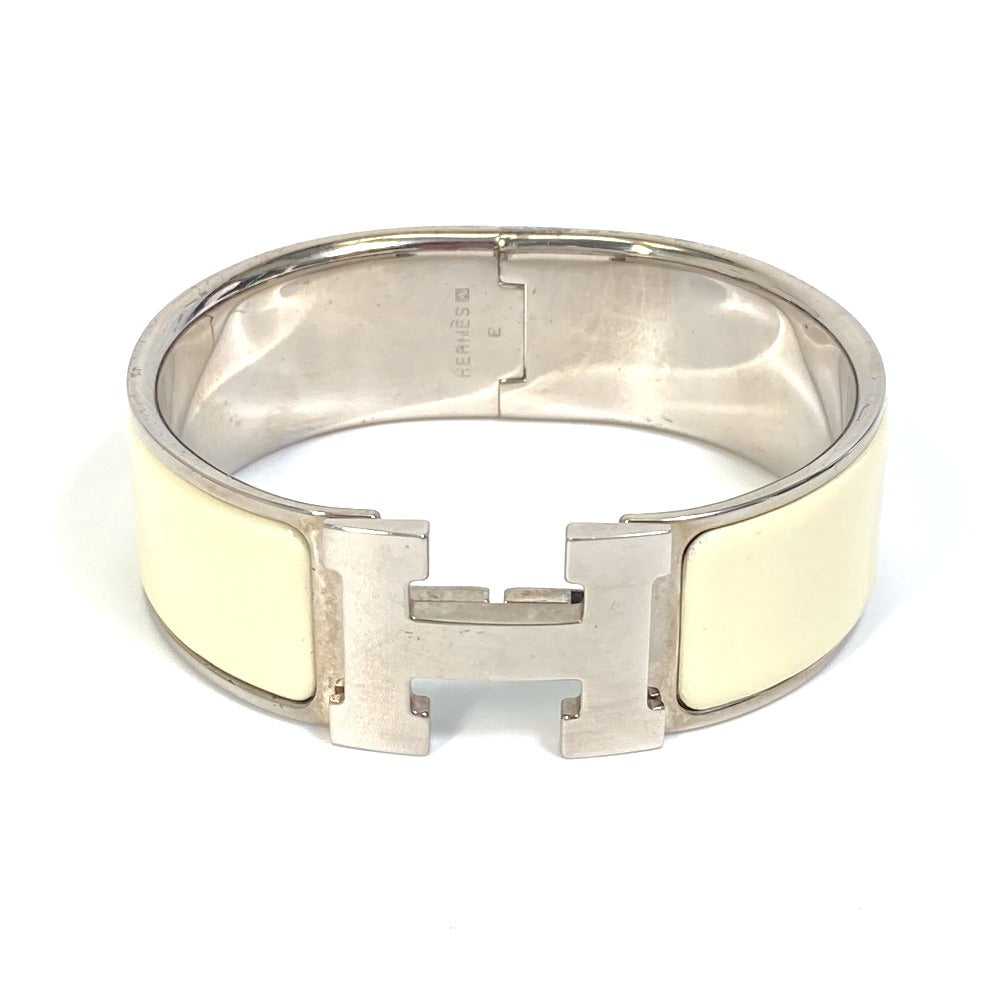 HERMES Bangle Metal, Enamel white H bangle Click Crack H GM